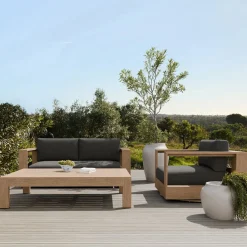 West Elm Telluride Outdoor Sofa (72"–92"), Swivel Chair & Coffee Table (60") Set