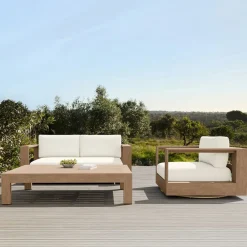 West Elm Telluride Outdoor Sofa (72"–92"), Swivel Chair & Coffee Table (60") Set
