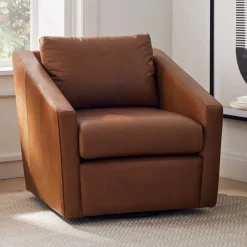 West Elm Tessa Deco Leather Swivel Chair