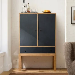 West Elm Tobin Cerused Leather Front Cabinet (34")