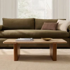 West Elm Travertine Solid Wood Coffee Table (48")