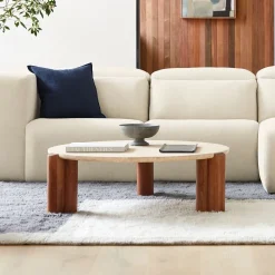 West Elm Travertine Solid Wood Round Coffee Table (44")