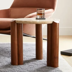 West Elm Travertine Solid Wood Side Table (23")