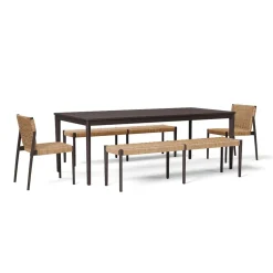 West Elm Ventura Aluminum Outdoor Dining Table (84"), Benches (66") & Dining Chairs Set