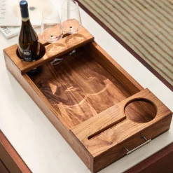 West Elm Walnut Wood Wine Serving Tray
