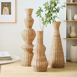 West Elm Woven Wicker Floor Vases