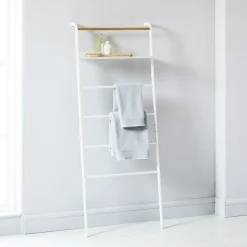 West Elm Yamazaki Leaning Clothes + Towel Rack with Shelf