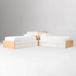 Kids West Elm Ziggy Twin Platform Storage Beds w/ Corner Shelf Headboard